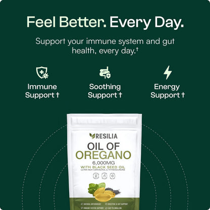 Resilia Oil Of Oregano Softgels with Black Seed Oil - 60 Softgels | Non-GMO, Gluten-Free and Soy-Free