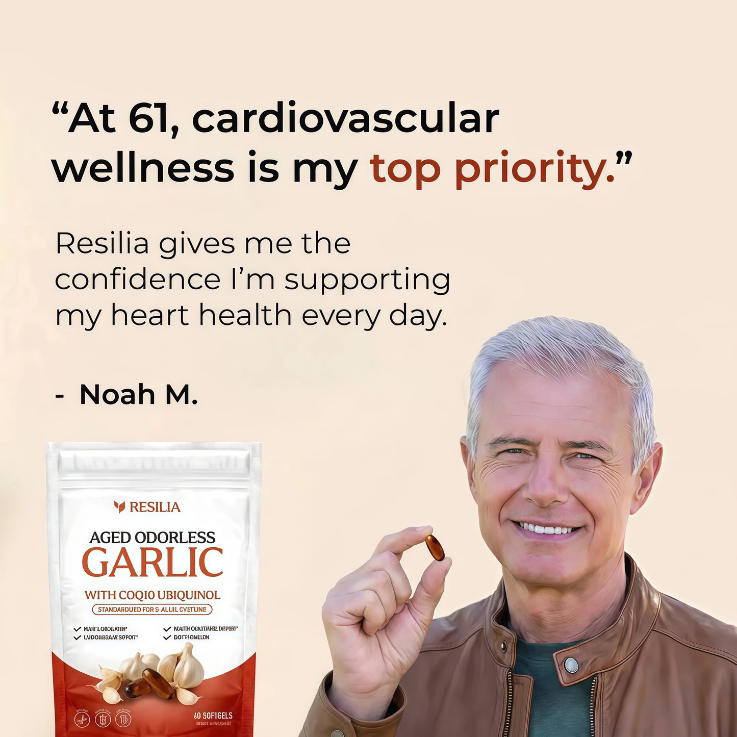 Resilia Odorless Aged Garlic Extract Softgels (60 Count) | 600mg Aged Garlic Extract Per Serving | With CoQ10 Ubiquinol & Vitamin K2 (MK-7) | Dietary Supplement