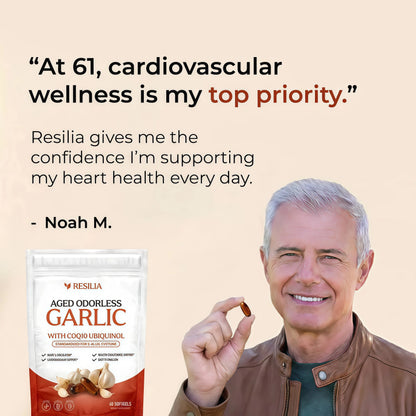 Resilia Odorless Aged Garlic Extract Softgels (60 Count) | 600mg Aged Garlic Extract Per Serving | With CoQ10 Ubiquinol & Vitamin K2 (MK-7) | Dietary Supplement