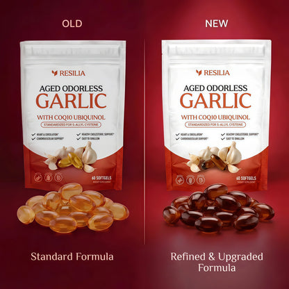 Resilia Odorless Aged Garlic Extract Softgels (60 Count) | 600mg Aged Garlic Extract Per Serving | With CoQ10 Ubiquinol & Vitamin K2 (MK-7) | Dietary Supplement